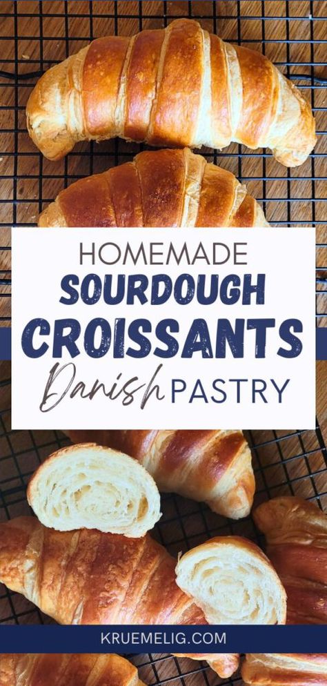 Simple Recipe for Sourdough Croissants: Danish Pastry Dough - KRÜMELIG Sourdough Pastry Dough, Sourdough Waffle Recipe, Sourdough Croissants, Danish Pastry Dough, French Croissants, Flaky Croissants, Sourdough Rolls, Sourdough Sandwich, Baguette Bread