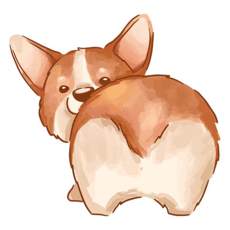 Cute watercolor butt corgi  PNG Design Animal Butts Art, Corgi Butts Drawing, Corgi Watercolor, Corgi Illustration, Corgi Wallpaper, Graphic Design Wedding Invitations, Corgi Stuff, Corgi Drawing, Spring Drawing