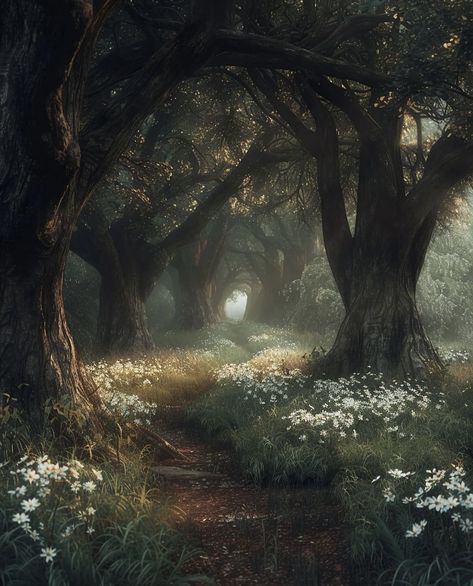 Nature Cottagecore Aesthetic, Octavia Core Aesthetic, Forest Aesthetic Flowers, Dark Forest Pictures, Mythical World Aesthetic, Erilea Aesthetic, Dark Magical Aesthetic, Wrencore Aesthetic, Fae Forest Aesthetic