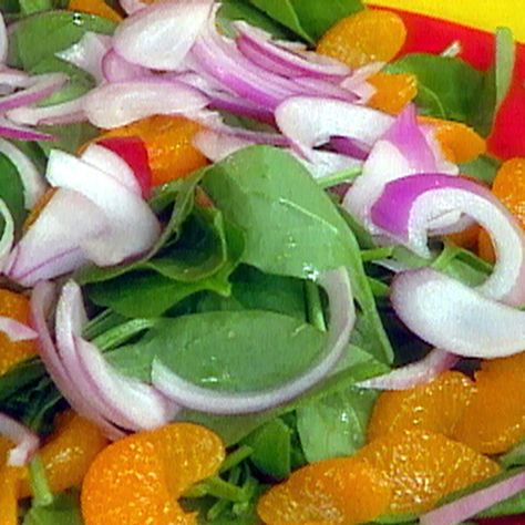 Spinach Mandarin Orange Salad, Baby Spinach Salad, Grilled Watermelon Salad, Mandarin Salad, Baby Spinach Salads, Mandarin Orange Salad, Red Onion Recipes, Grilled Watermelon, Rachael Ray Recipes