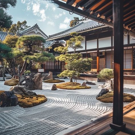 Zen Garden Peace: Traditional Japanese Zen garden with meticulously raked sand, vibrant greenery, and timeless architectural beauty in tranquil surroundings. #zen #garden #peace #japanese #rake #sand #greenery #architecture #aiart #aiphoto #stockcake https://ayr.app/l/8WcX Greenery Architecture, Japanese Sand Garden, Zen Sand Garden, Sand Garden, Garden Pond Design, Japanese Zen Garden, Japanese Zen, Pond Design, Garden Pond