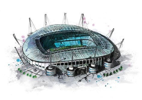 Ham Illustration, Mustang Art, London Stadium, Stadium Art, Etihad Stadium, Football Stadium, City Drawing, City Illustration, Commercial Art