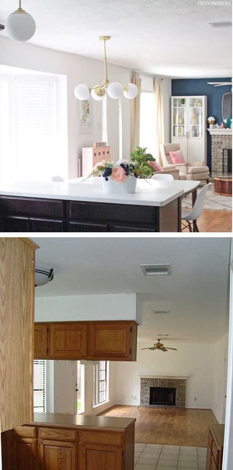 This kitchen makeover on a budget is so good! Small changes one step at a time make a huge difference! #hunterlighting #itsahunter #kitchemakeover #onabudget #kitchen #beforeandafter #kitchenideas #lighting #cabinets #darkcabinets #modernkitchen #cheap #kitcheninspo Cheap Apartment Decorating, Minimalist Home Interior, Diy Kitchen Remodel, Home Decor Quotes, Classic Home Decor, Cute Home Decor, Affordable Home Decor, Cheap Decor, Kitchen Makeover