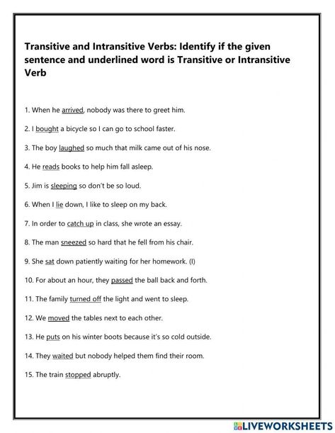 Transitive and intransitive worksheet Transitive And Intransitive Worksheet, 2nd Grade Spelling Words List, Transitive And Intransitive Verbs, Intransitive Verbs, 2nd Grade Spelling Words, Verbs Worksheet, Intransitive Verb, Transitive Verb, Spelling Words List