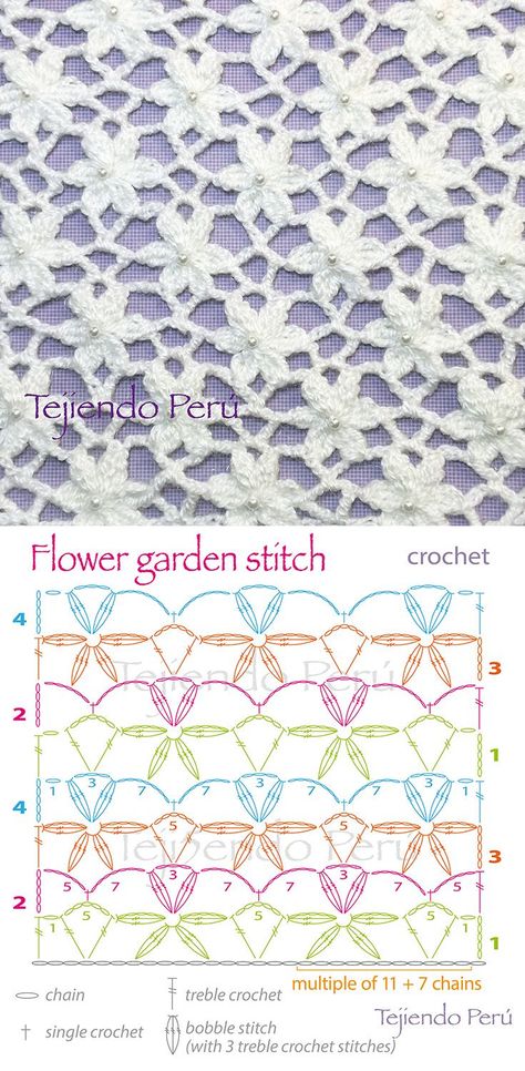 Lidia Crochet Tricot, Flower Stitch, Crochet Shawl Diagram, Pattern Triangle, Crochet Garden, Easy Model, Crochet Stitches Diagram, Shawl Crochet, Treble Crochet Stitch