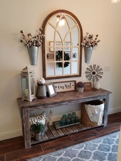 The Farmhouse Decor  Looking to transform your home into a rustic retreat? Take a look at our 50+ farmhouse-inspired rustic home decor ideas. #homedecor #entry decor #farmhouse living room decor #homedecorrustic #homediy #homedecoration Ingangs Decor, Diy Farmhouse Decoration, Farmhouse Living Room Decor Ideas, Rustic Farmhouse Living Room, Diy Casa, Farmhouse Decoration, Decor Curtains, Farmhouse Decor Living Room, Accent Mirror