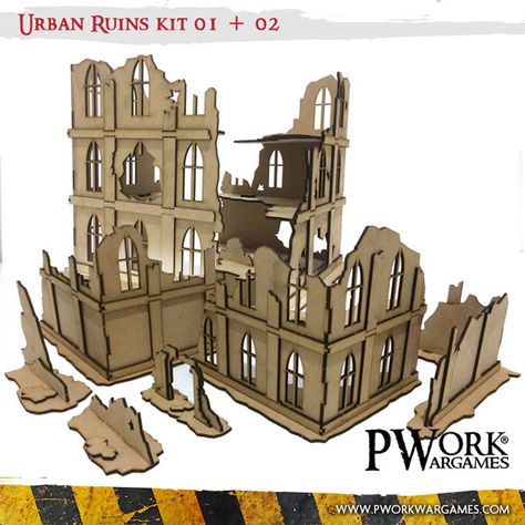 Wargame News and Terrain: Pwork: New MDF Scenery - Urban Ruins Kit 01 + 02 Release! Cricut Terrain, Scifi Terrain, Urban Ruins, Mdf Terrain, Rpg Board Games, Warhammer Painting, 40k Terrain, Star Wars Design, Gothic Design