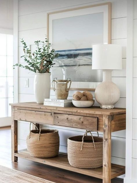 Entryway Designs, Coastal Decorating Living Room, Farmhouse Designs, Console Table Hallway, Entry Way Design, Entryway Ideas, Home Entrance Decor, Entrance Decor, Room Remodeling