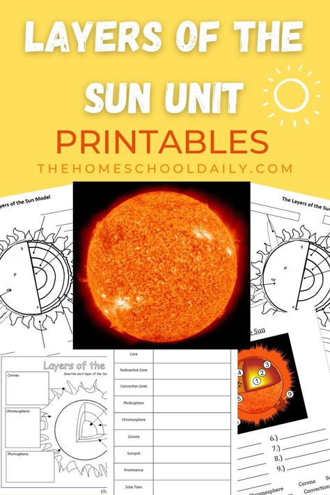 In our Layers of the Sun Unit, there are several printables to use with your student. You will also find a slideshow, videos, and book suggestions. Great addition to any solar system unit. Sun Layers Project, Sun Earth And Moon Activities, The Sun Activities 3rd Grade, Layers Of The Sun Project, Teaching About The Sun, Parts Of The Sun Activity, Sun Unit Study, Sun Science Experiments For Kids, Parts Of The Sun