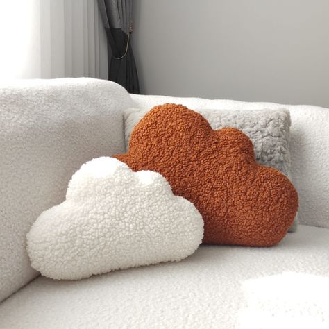 "Handmade Teddy Cloud-Shaped Pillow This adorable and unique teddy cloud pillow is the perfect choice to add a touch of whimsy and create a dreamy atmosphere in your home decor. It's designed to bring warmth and comfort to any room in your house. A perfect gift for babies and children! The cute \"Cloud Pillow\" is incredibly soft. The cover is not removable. Both the front and back are made from teddy fabric. Care Instructions: You can clean the \"Cloud Pillow\" with a damp cloth according to yo Cute Pillow Designs, Fun Pillows For Couch, Unique Pillows Shapes, Aesthetic Cushions, Fun Pillows Diy, Soft Toys Handmade, Teddy Pillow, Shaped Cushions, Pillows For Kids