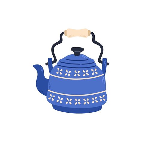 Blue teapot for tea with ornament. stock... | Premium Vector #Freepik #vector #background #vintage #design #cartoon Tea Pot Illustration, Teapot Tattoo, Teapot Ornament, Pot Image, Happy Tea, Tea Illustration, Blue Teapot, Teapot Design, Stock Design