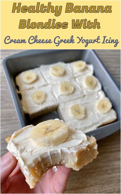 Healthy Banana Blondies with Greek Yogurt Cream Cheese Frosting - My Girlish Whims Greek Yogurt Cream Cheese, Yogurt Cream Cheese, Banana Blondies, Healthy Banana, Black Color Hairstyles, Color Hairstyles, Baking Blog, Banana Healthy, Healthy Sweets Recipes