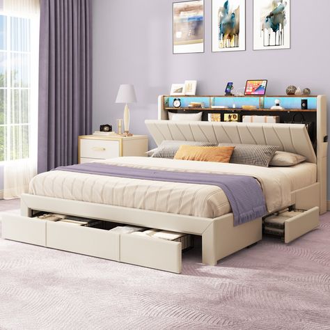 Large Bed, Space Efficiency, Upholstered Storage Bed, Plug Sockets, Led Beds, Led Bed Frame, Storage Headboard, Large Beds, King Size Bed Frame