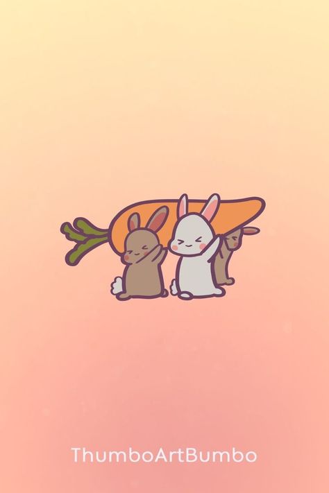 This cute bunny squad has teamed up to make their big carrot dream work. Carrot Wallpaper Cute, Bunny With Carrot Drawing, Bunny Holding Carrot, Rabbit Eating Carrot, Rabbit Sticker Kawaii, Cute Little Drawings, Aesthetic Stickers, Bunny Rabbit, Teamwork