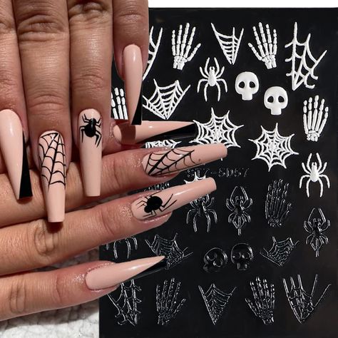 PRICES MAY VARY. 🕷Packing：1 Pcs Fall Halloween 5D Embossed nail art stickers(size is 3.15"*2.36"), exquisite relief design makes your nails look very beautiful. 🕷Easy to use: This Halloween nail sticker is self-adhesive. just use tweezers to tear off the nail sticker, and then stick the nail sticker on the nail.you can also use nail gel to cover to make the beautiful stickers last longer. 🕸Safety and Environmental Protection: This Halloween nail sticker is made of environmentally friendly mat Bat Nails Art, Halloween Nail Ideas, Bat Nails, Horror Nails, Halloween Nails Easy, Nail Decor, Skull Pumpkin, Party Nails, Halloween Nail Designs