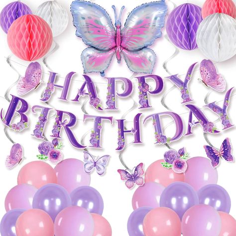 PRICES MAY VARY. 【Value Package】- You will get 6pcs Spiral pendant; 1pc butterfly banner; 18 latex balloons(3 colors); 1 butterfly foil balloon, 6 Honeycomb Balls(3 colors). 【High Quality】- All materials are of high quality and good safety, Purple pink balloons are made of natural latex materials. The butterfly paper products are made of the thick cardstock, durability and reusable. Please feel easy to use. 【Easy to Assemble】- The spiral pendant is very easy to assemble, just connect the hook to Party Decorations Butterfly, Butterfly Banner, Butterfly Birthday Decorations, Butterfly Birthday Party Decorations, Pink Party Theme, Butterfly Purple, Butterfly Birthday Party, Spiral Pendant, Purple Themes