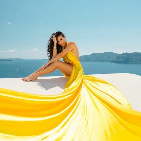 Creative Portrait Photoshoot, Flowy Dress Photography, Videography Ideas, High Fashion Photoshoot, Santorini Dress, Flying Dress, Debut Photoshoot, Dress Photoshoot, Fashion Model Poses