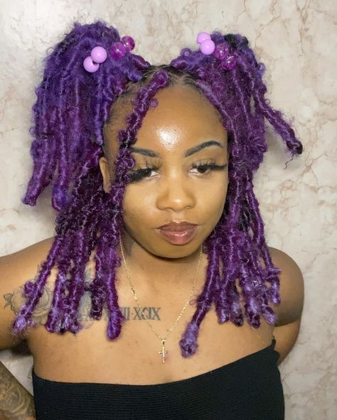 Specializing In ALL Faux locs on Instagram: “They all a look for me 🥰😌💜  You can now purchase hair from me to complete any style you see on my page 💗 DM to purchase 📲  #fauxlocs…” Purple Faux Locs, Kookie Aesthetic, Purple Dreadlocks, Locs Blonde, Color Locs, Loc Colors, Purple Dreads, Crochet Locs, Hello Hair