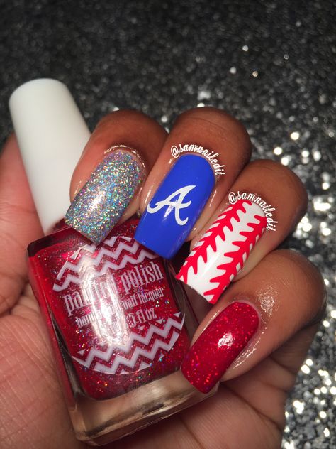 Braves Nails Atlanta, Atlanta Braves Nails Designs, Atlanta Braves Nails, Atlanta Nails, Braves Nails, Nfl Nails, Rodeo Nails, Stylish Nails Designs, Polish Ideas