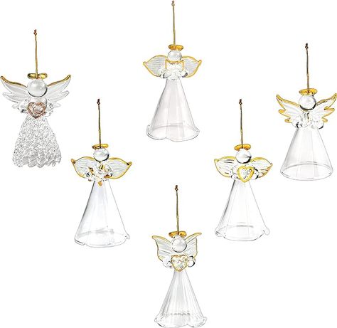 Amazon.com: 12 Pcs Glass Angel Christmas Ornaments for Christmas Tree Decoration - 2.5 Inch Small (Set of 12) Clear Spun Glass Religious Angel Figurine by 4E's Novelty : Home & Kitchen Angel Christmas Ornaments, Christmas Angel Decorations, Ornaments For Christmas Tree, Christmas Angel Ornaments, Glass Christmas Decorations, Ornaments For Christmas, Christmas Tree Set, Angel Decor, Angel Christmas