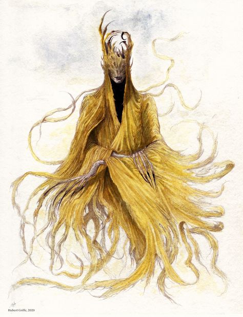 Occult Creatures, Eldritch Aesthetic, Hastur The King In Yellow, The King In Yellow, Yellow Anime, King In Yellow, Pencil And Watercolor, Lovecraftian Horror, Hp Lovecraft