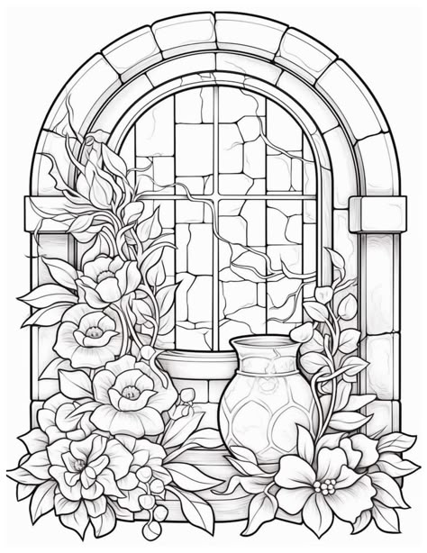 Adult Coloring Books Printables Patterns, Stained Glass Outline, Colouring Pages For Adults Aesthetic, Glasses Coloring Pages, Stained Glass Coloring Pages, Winnie The Pooh Coloring Pages, Pooh Coloring Pages, Printable Winnie The Pooh, Garden Coloring Pages