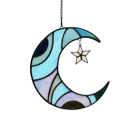 PRICES MAY VARY. Unique Moon With Star Design:The whole design was inspired by the moon accompany with star. Hang it to any room to creates a glowing energy and will make the moon decor transparent beautiful, allowing you to relax after a day of work or study. Particular celestial ornament attach peculiar flair for your place. Remarkable Moon Decoration: With the lights on,Moon Decor presents you Mysterious and Beautiful when you hang it on the window. This is one of the best moon stained glass Stained Glass With Mirror, Moon Stained Glass Patterns, Moon Decorations, Moon Decoration, Craft Organization Diy, Moon Suncatcher, Window Stained, Star Decor, Window Suncatchers