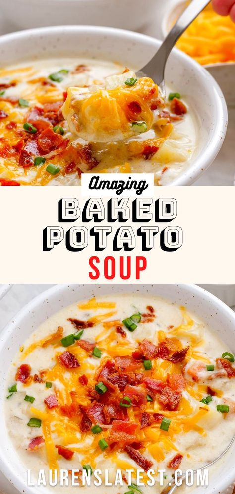 Panera Baked Potato Soup, Baked Potato Toppings, Baked Potato Soup Recipe, Best Baked Potato, Potato Bacon Soup, Perfect Baked Potato, Making Baked Potatoes, Loaded Potato Soup, Loaded Baked Potato