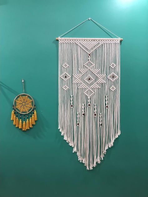 Macrame Valance, Macrame Things, 70s Macrame, Macrame Wall Hanging Ideas, Geometric Macrame, Macrame Curtains, Wall Art Macrame, Macrame Wall Hanging Large, Modern Macrame Wall Hanging