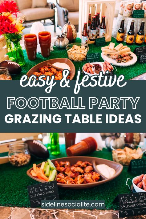 Elevate your Football Game Day Thanksgiving with these easy and stunning grazing table ideas! Discover fall-inspired decorations, centerpieces, and DIY decor setups that will leave your guests in awe. Get ready for a delicious and visually appealing buffet spread. Thanksgiving Football Party, Football Party Decorations Diy, Football Themed Food, Grazing Table Ideas, Buffet Presentation, Football Watch Party, Food Display Table, Thanksgiving Football, Food For Special Event