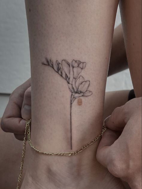 Freesia Flowers Tattoo, Fresia Flower Tattoo, Fresias Tattoo, Freesia Flower Tattoo, Freesia Tattoo, Freesia Flower, Daisy Flower Tattoos, Tribute Tattoos, Chic Tattoo