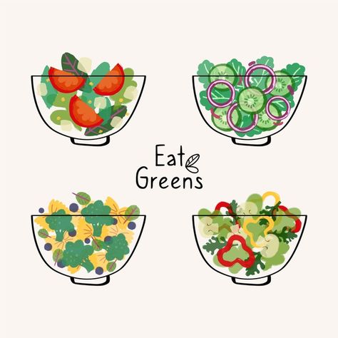 Greek Salad Illustration, Salad Bowl Illustration, Salad Graphic Design, Salad Drawing Illustration, Salad Logo, Salad Illustration, Salad Drawing, Starbucks Illustration, Salad Design