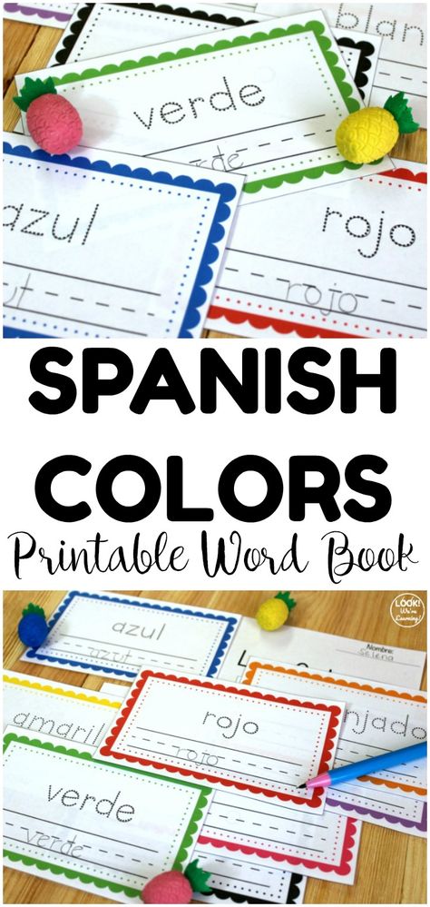 This printable Spanish colors word book is perfect for teaching early students to say colors in Spanish! Includes tracing lines for fine motor practice too! Colors In Spanish, Homeschool Foreign Language, Dictionary For Kids, Fine Motor Practice, Spanish Colors, Tracing Lines, Color Flashcards, Spanish Lessons For Kids, Free Homeschool Printables