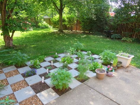 Checkerboard Herb Garden | Back Home Again: Checkerboard Herb Garden Checkerboard Garden, Garden Remodel, Vege Garden, Townhouse Garden, Flower Garden Plans, Outdoor Herb Garden, Garden Posts, California Garden, Home Again