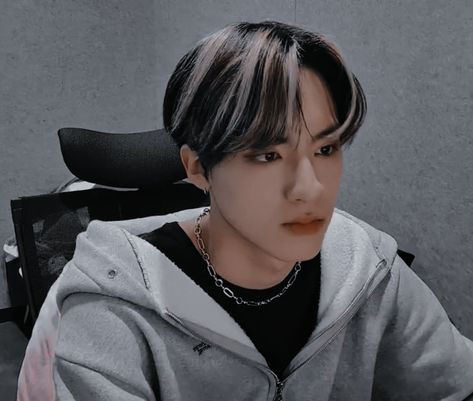 Highlights For Black Hair Men, Grey Highlights On Black Hair, Hair Grey Highlights, Highlights For Black Hair, Eric Tbz, Eric Sohn, Grey Highlights, Kpop Hair, Male Hair