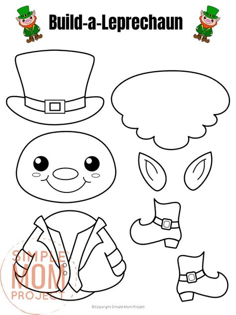 Looking for fun and easy St. Patrick's day leprechaun craft ideas? Check out this free printable build-a-leprechaun! He is perfect for kids of all ages including preschoolers and toddlers. With two versions of a full colored leprechaun template and a black and white leprechaun coloring sheet, he is sure to get everyone in the lucky spirit! #StPatricksDay #StPatricksDayCrafts #LeprechaunCrafts #Leprechaun #SimpleMomProject Printable Crafts For Preschoolers, Free Printable St Patricks Day Crafts, Free Printable St Patricks Day Activities, Leprechaun Coloring Pages For Kids, Leprechaun Pictures Free Printable, I Am Lucky Because Shamrock Template, Printable St Patricks Day Crafts, March Art Activities For Kids, Build A Printable