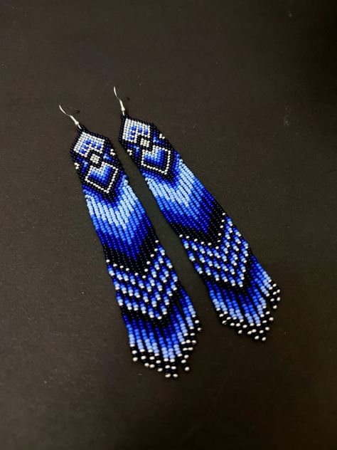 Blue Beaded Earrings Native Earrings Statement Earrings Gift - Etsy Canada Native Earrings, Seed Bead Jewelry Patterns, Blue Beaded Earrings, Beaded Chandelier Earrings, Beaded Earrings Native, Beaded Earrings Diy, Native American Beaded Earrings, African Earrings, Seed Beading