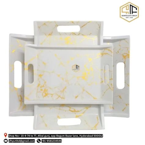 Enhance your dining experience with this set of 3 Melamine Multicolor Serving Trays from the Golden Series. These trays come in small, medium, and large sizes, ensuring versatility for all your serving needs. Made from durable and lightweight melamine material, these trays are perfect for serving appetizers, desserts, or even drinks with style and elegance. Product Features: - Set of 3 trays in varying sizes (small, medium, large) for different serving needs. - Eye-catching multicolor desi... Serving Bowls With Lids, Crockery Set, Mop System, Mop Holder, Stop And Shop, Spin Mop, Serving Tray Set, Bathroom Tray, Microfiber Mops