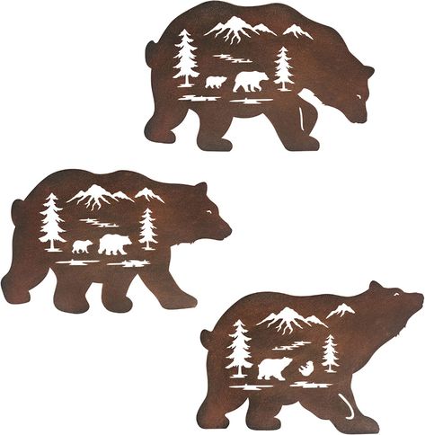 Amazon.com: Metal wall art decor deer bear moose in the forest pine tree, 9.3inch set of 3 Rustic Concise Decoration Hanging for living room bedroom bathroom indoor outdoor, Lodge, Hunting, Cabin Wall Décor, Brown Waiu : Toys & Games Balcony House, Metal Butterfly Wall Art, Cabin Wall Decor, Metal Statue, House With Balcony, Fence Art, Kitchen Patio, Forest Decor, Nature Style