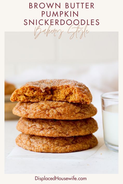 These bakery style, super soft Brown Butter Pumpkin Snickerdoodles are everything you're looking for in a fall cookie! Loaded with lots of vanilla, brown butter, spices and pumpkin, these are a leveled-up version of a classic snickerdoodle cookie. The texture is super soft, chewy and gets some nice crunch from the Demerara sugar they're rolled in (this can be omitted if you don't have any on hand). Enjoy! Demerara Sugar, Pumpkin Snickerdoodles, Snickerdoodle Cookie, Oatmeal Cookies Chewy, Favorite Cookie Recipe, Holiday Cookie Recipes, Pumpkin Pie Filling, Savoury Baking, Fall Cookies