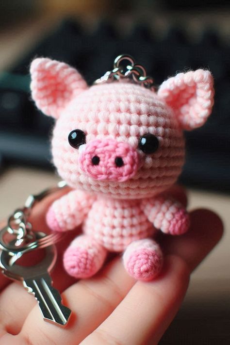 Craft a cute crochet pig keychain with this simple amigurumi pattern. Perfect for keychains or gifts! Pig Keychain Crochet, Crochet Pig Keychain, Simple Amigurumi, Keychain Amigurumi, Pig Keychain, Keychain Pattern, Crochet Pig, Crochet Keychain Pattern, Adorable Crochet