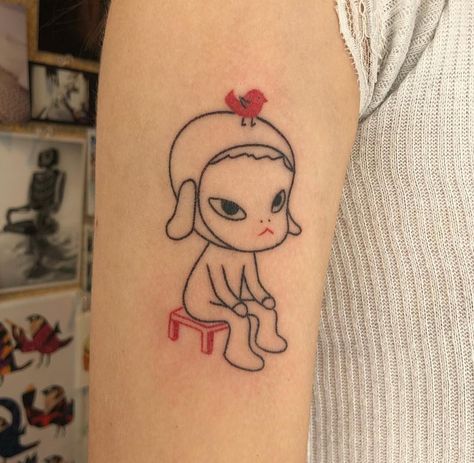 Nara Yoshitomo, Stick Poke, Stick Poke Tattoo, Yoshitomo Nara, Poke Tattoo, Stick And Poke, Dream Tattoos, Heaven Sent, Tattoo Inspo