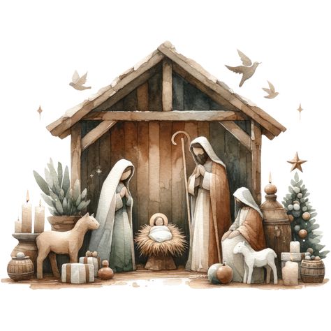 AI generated Serene watercolor depiction of the Nativity scene, with Mary and Joseph admiring Baby Jesus in the manger. Navity Scene, Nativity Images, Christmas Nativity Images, Nativity Scene Pictures, Jesus In The Manger, The Nativity Scene, Nativity Painting, Recuerdos Primera Comunion Ideas, Christmas Verses