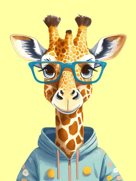 Giraffe With Glasses, Tuxedo Cat Art, Whimsical Art Paintings, Jpeg Images, Sharpie Art, Interesting Animals, Cartoon Images, Weird Animals, Animal Wall Art