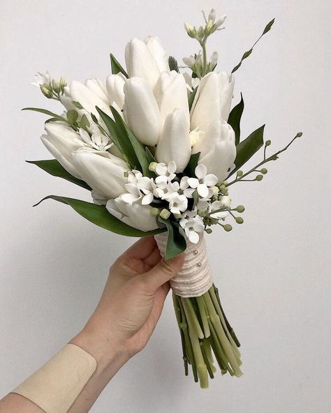 Tulip Bouquet Wedding, Small Wedding Bouquets, Simple Wedding Bouquets, Majlis Perkahwinan, Tulip Wedding, Bridal Bouquet Flowers, Tulip Bouquet, Hand Bouquet, Bride Flowers