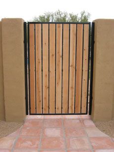 Phoenix Arizona Sunset, Wooden Gate Designs, Backyard Gates, Yard Gate, Pool Gate, Wooden Gate, Side Gates, Masonry Work, Arizona Sunset