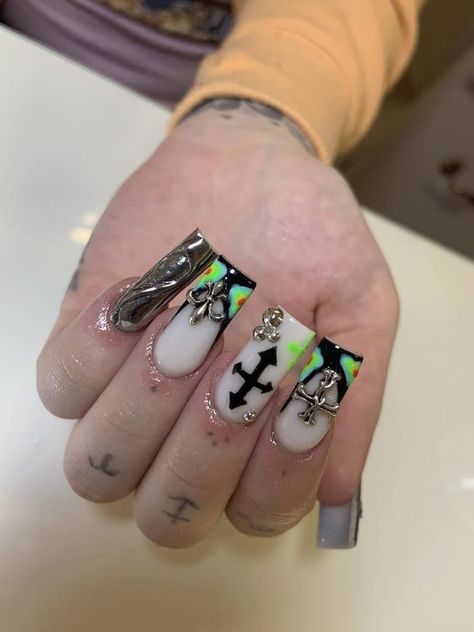 Infrared Nails, Zodiac Inspired Nails, Thermal Nails Designs, Carti Nails, Rockstar Nails Acrylic, Cute Nail Sets, Short Set Acrylic Nails, Bad And Boujee Nails Short, Shroom Nails