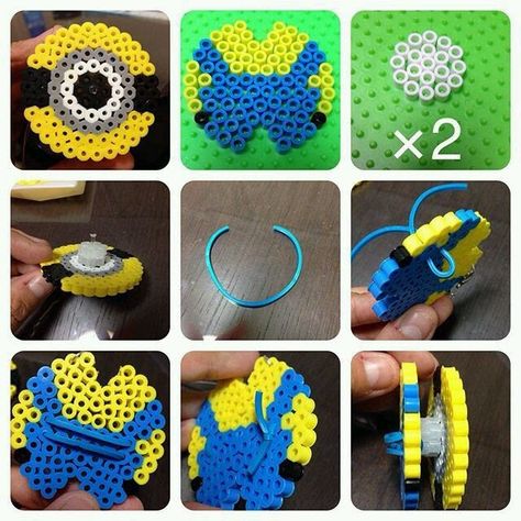 Minion Pattern, Hama Beads 3d, Earbud Holder, 3d Perler Bead, Perler Bead Templates, Hama Beads Patterns, Beaded Jewlery, Diy Perler Beads, Melting Beads