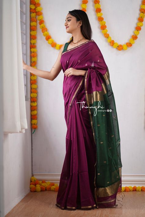 Saree With Long Blouse, Maheshwari Saree, Simple Saree Designs, Indian Sari Dress, Saree Sale, Kids Blouse Designs, Lehenga Designs Simple, Cotton Saree Designs, Simple Sarees