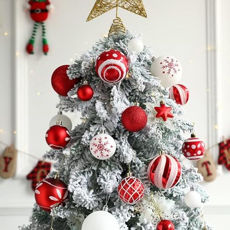 36ct Christmas Ball Ornaments Sets, Red & White Shatterproof Balls for Christmas Tree Decorations Assorted Shapes and Sizes Hanging Ball for Holiday Festival and Party Decoration (Red White)#ad As an Amazon Associate I earn from qualifying purchases. Joy Decorations, Red And White Christmas Tree, Christmas Ball Ornaments, Buy Christmas Tree, Creative Christmas Trees, Simple Christmas Decor, Beautiful Christmas Trees, Christmas Ball, Christmas Tree Themes